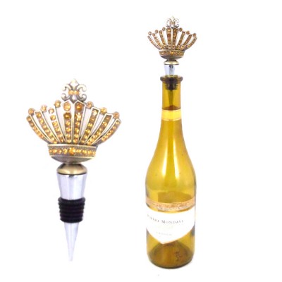 1005-AM - AMBER STONE WINE STOPPER / W CROWN DESIGN